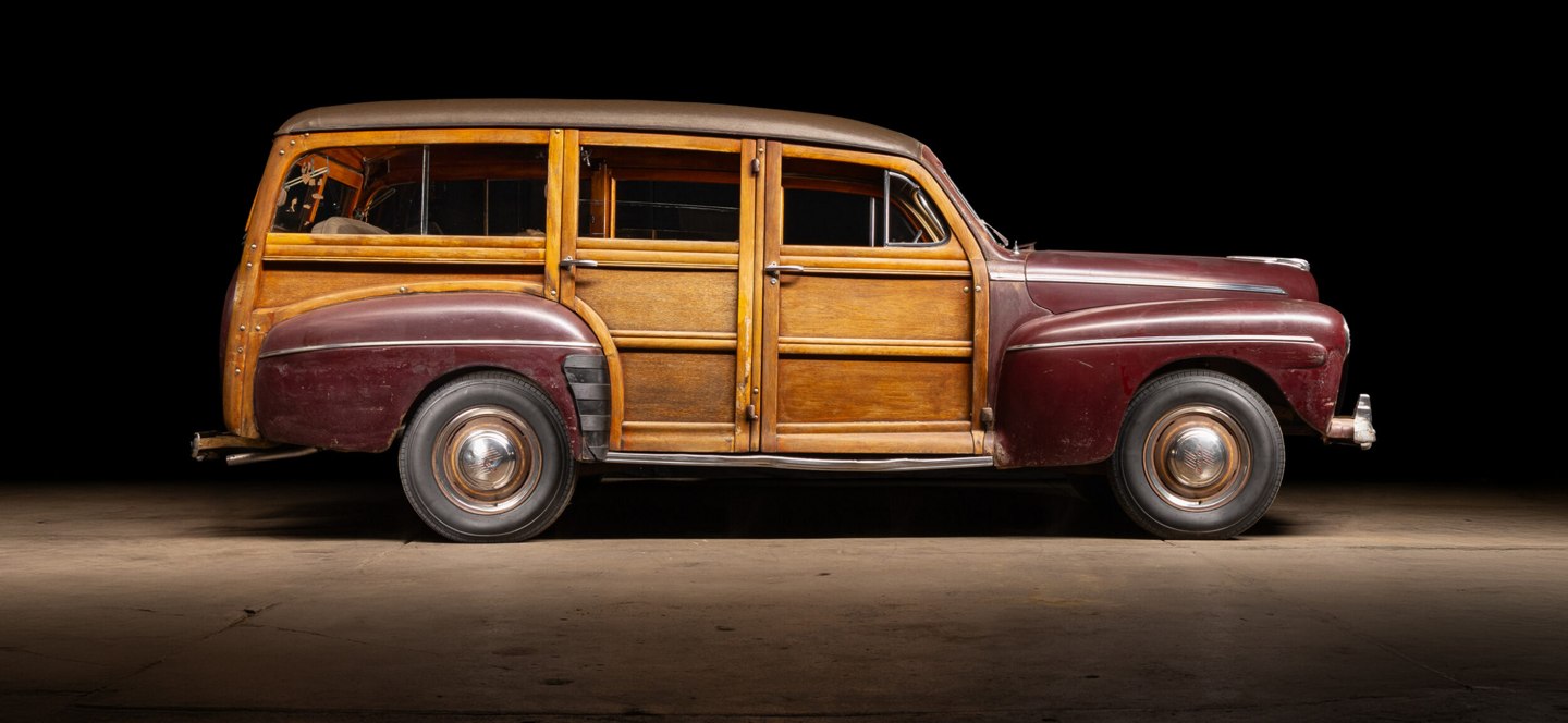1946 Ford Super Deluxe Woodie Station Wagon — exterior of the exact listed vehicle